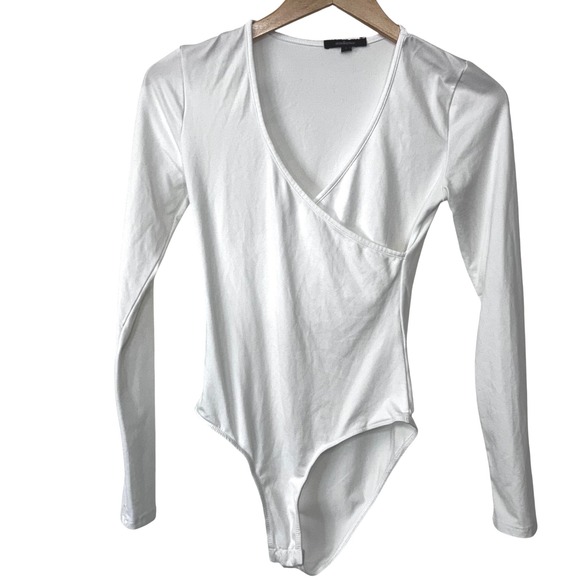Ambiance Tops - Ambiance Women's S White Long Sleeve Surplice Wrap V-Neck Bodysuit